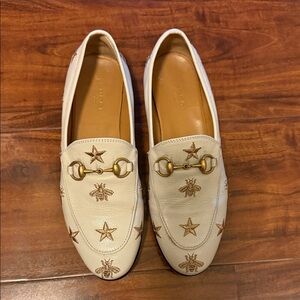 Women's Cream Loafers with Gold Accents